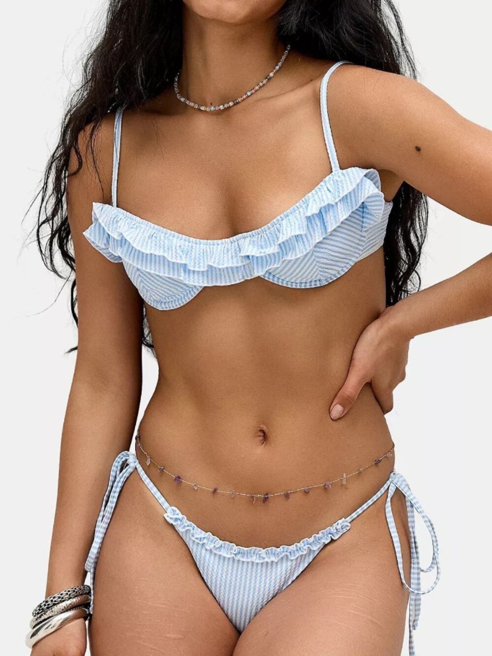 NEW Frankies Bikinis Venus Underwire Mackenzie Seersucker Bikini 34269